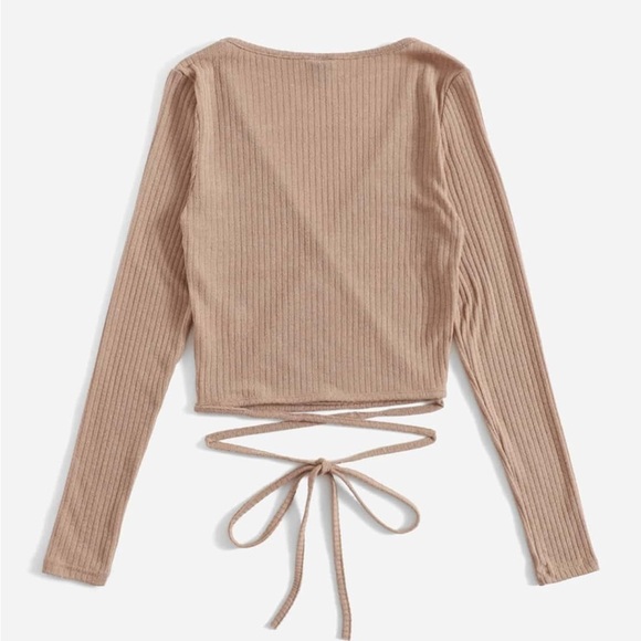 Wrap-Style Ribbed Tan Top - Picture 2 of 2